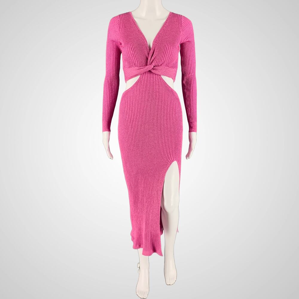 LOVESHACKFANCY Size XS Pink Viscose Ribbed Cutout Dress